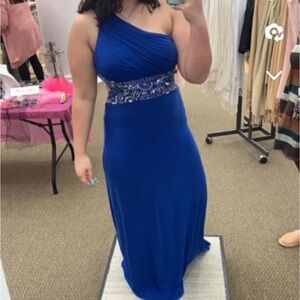 Blue off shoulder prom dress